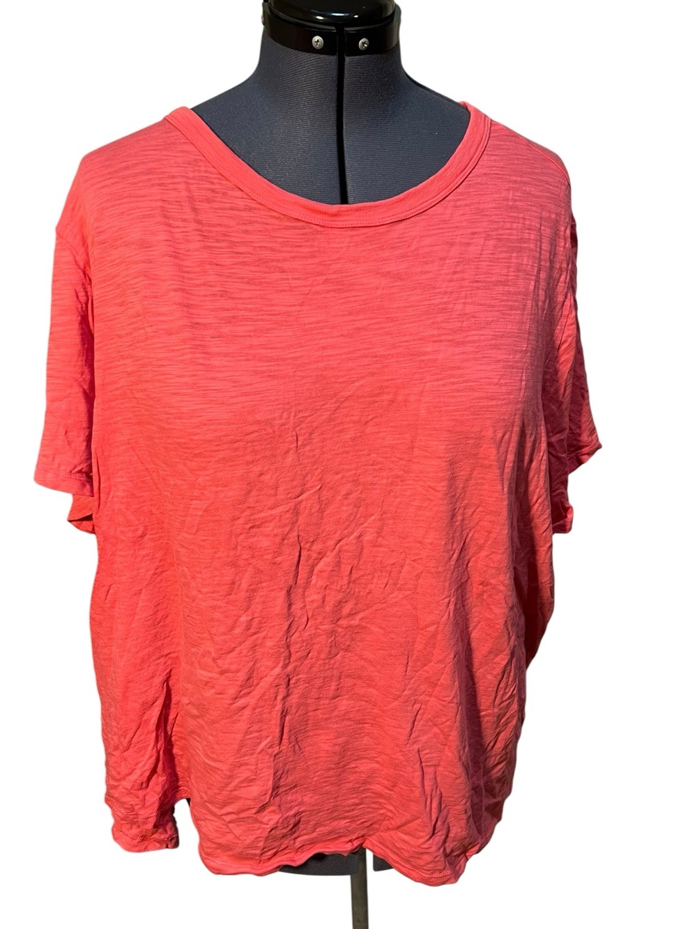 Old Navy Women’s Plus Size 4X Crewneck T-Shirt Coral Punch Pink Orange Slub Knit
